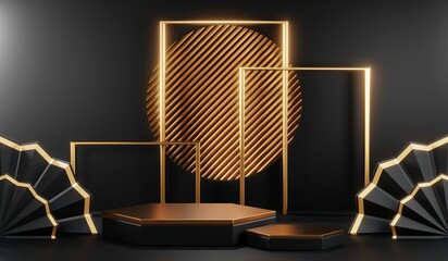 3D rendering of black podium background for black friday product on podium
