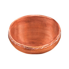Hand-drawn watercolor traditional clay bowl