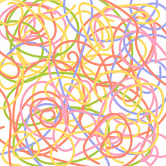 Chaotic bright colored lines doodle. Hand drawn sketch. Abstract background. Editable outline stroke. Vector illustration.