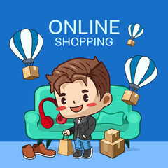 Customer shopping online at home. shopping online at home. character vector illustration
