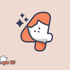 Peeking Cat Numeric 4