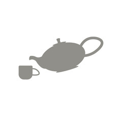 Tea ceremony. Teapot and cups or ceramic mugs with tea. Beautiful Japanese ceramic tableware.