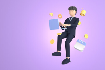 Tax Day Reminder Concept. Businessman submit tax by online concept, online tax payment and report. Business income. 3d illustration.