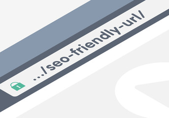 SEO Friendly Url concept illustration. Internet browser with address bar and seo optimized short address of the site page. Vector illustration in flat design.  - obrazy, fototapety, plakaty
