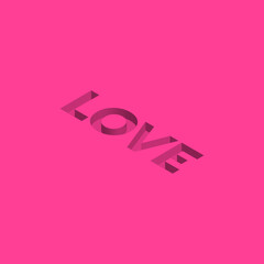 Love 3D deep text in pink background. Love font isometric use to background, template, postcard, poster, brochure, banner, web design, sale promotion, wrapping paper or decoration.