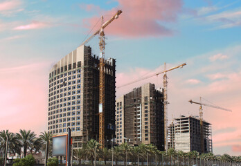 Fototapeta na wymiar Riyadh, Saudi Arabia, KSA - June 09, 2017 new buildings being constructed of MOVENPICK HOTEL in Riyadh
