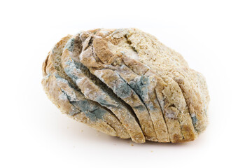 Close-up of moldy bread isolated on a white background
