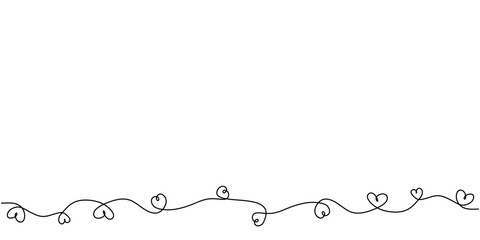 one line drawing ornament of hearts decoration. Frame border background element.
