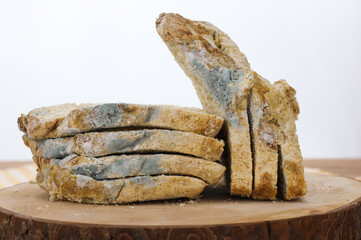 Close-up of Moldy bread on cutting board