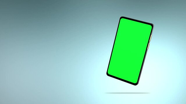 Smartphone with green screen isolated on white background. 4K animation with mobile phone mockup and motion zoom effect