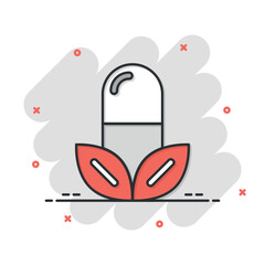 Vitamin pill note icon in comic style. Capsule cartoon vector illustration on white isolated background. Antibiotic splash effect sign business concept.