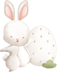 Easter Rabbit and Easter Egg. Watercolor Illustration. 