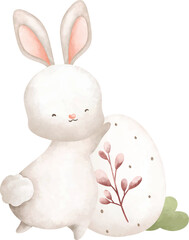 Easter Rabbit and Easter Egg. Watercolor Illustration. 