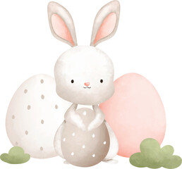 Fototapeta premium Easter Rabbit and Easter Egg. Watercolor Illustration. 