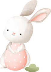 Easter Rabbit and Easter Egg. Watercolor Illustration. 