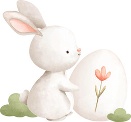 Easter Rabbit and Easter Egg. Watercolor Illustration. 