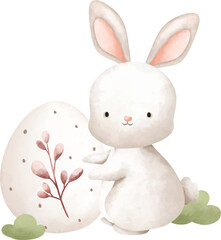 Easter Rabbit and Easter Egg. Watercolor Illustration. 