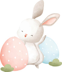 Easter Rabbit and Easter Egg. Watercolor Illustration. 