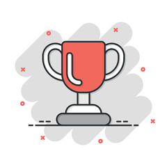 Trophy cup icon in comic style. Goblet prize cartoon vector illustration on isolated background. Award splash effect sign business concept.