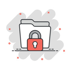 Fototapeta premium Files folder permission icon in comic style. Document access cartoon vector illustration on isolated background. Secret archive splash effect sign business concept.