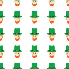 St patrick man. Party decoration. Funny St. Patrick's leprechaun. Party invitation. Vector seamless design. Traditional design.