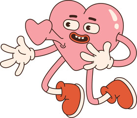 Groovy lovely heart sticker. Love concept. Happy Valentines day. Pink and red colors.
