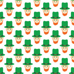 St patrick man. Party decoration. Funny St. Patrick's leprechaun. Party invitation. Vector seamless design. Traditional design.