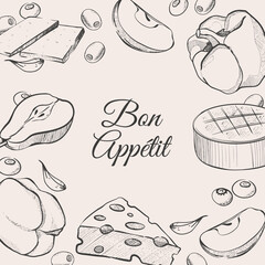 bon appetit food background in hand drawn style