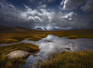 landscape with clouds over river