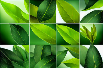 green leaves pattern set, Generative AI Art Illustration