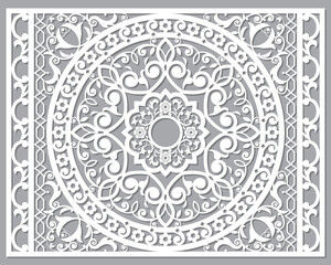 Marrakesh boho wall panel decoration in white on gray, traditional detailed art from Morocco
