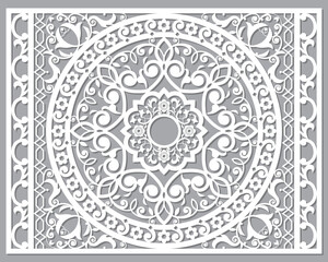 Marrakesh boho wall panel decoration in white on gray, traditional detailed art from Morocco

