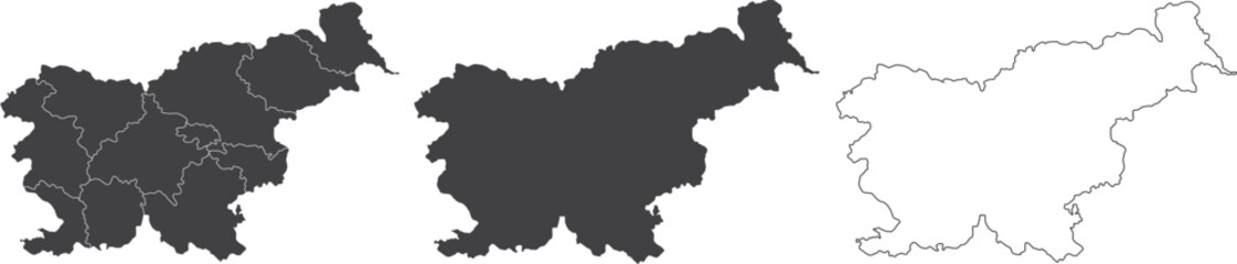 set of 3 maps of Slovenia - vector illustrations