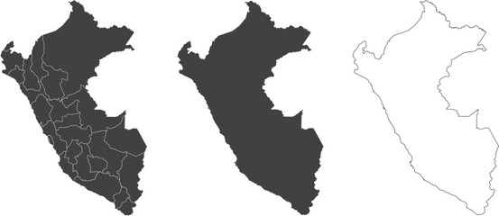set of 3 maps of Peru - vector illustrations
