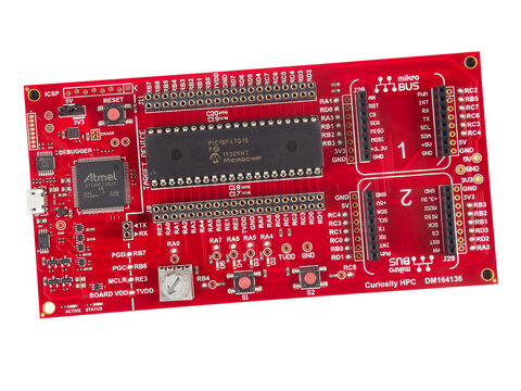Bucharest, Romania - January 7, 2023: Microchip Curiosity HPC is a development board for 40-pin and 28-pin, 8 bit PIC microcontrollers