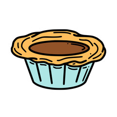 Egg tart vector illustration. Chinese New year dessert in doodle style.
