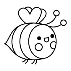 Vector black and white kawaii flying bee icon for kids. Cute line animal illustration or coloring page. Funny cartoon character. Adorable insect clipart.