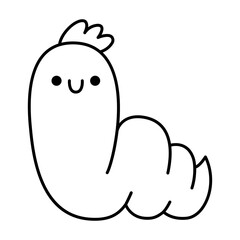 Vector black and white kawaii brown worm icon for kids. Cute line smiling bug illustration or coloring page. Funny cartoon character. Adorable insect clipart.