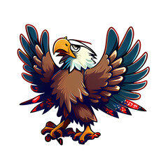 Patriotic eagle illustration cartoon sticker, symbolizes freedom and strength.