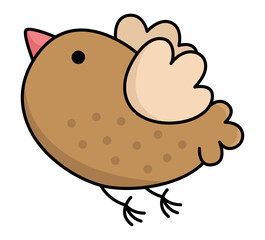 Vector kawaii flying bird icon for kids. Cute animal illustration. Funny cartoon character. Adorable brown sparrow clipart.
