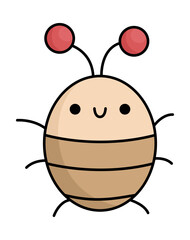 Vector kawaii brown bug icon for kids. Cute smiling beetle illustration. Funny cartoon character. Adorable insect clipart.
