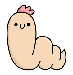 Vector kawaii brown worm icon for kids. Cute smiling bug illustration. Funny cartoon character. Adorable insect clipart.