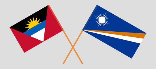 Crossed flags of Antigua and Barbuda and Marshall Islands. Official colors. Correct proportion