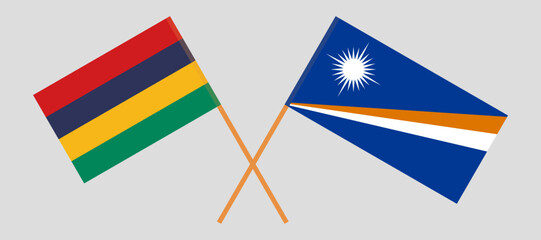 Crossed flags of Mauritius and Marshall Islands. Official colors. Correct proportion