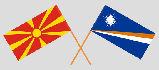 Crossed flags of North Macedonia and Marshall Islands. Official colors. Correct proportion