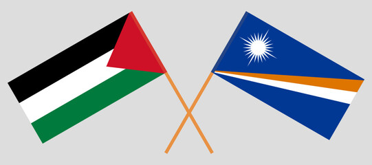 Crossed flags of Palestine and Marshall Islands. Official colors. Correct proportion
