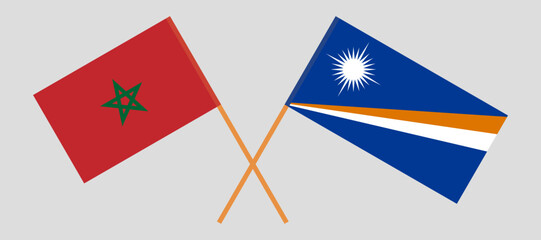 Crossed flags of Morocco and Marshall Islands. Official colors. Correct proportion