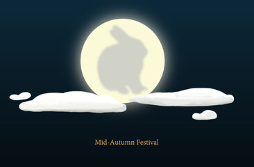 Rabbit on the moon on the cloudy sky at night for Mid-Autumn festival.