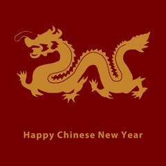 Simple silhouette golden dragon for Chinese new year celebration, year of the dragon.