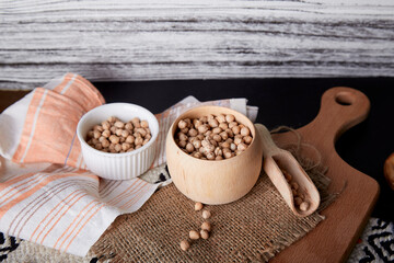 Raw chickpeas - aesthetic superfood. Natural food background. Vegan lifestyle